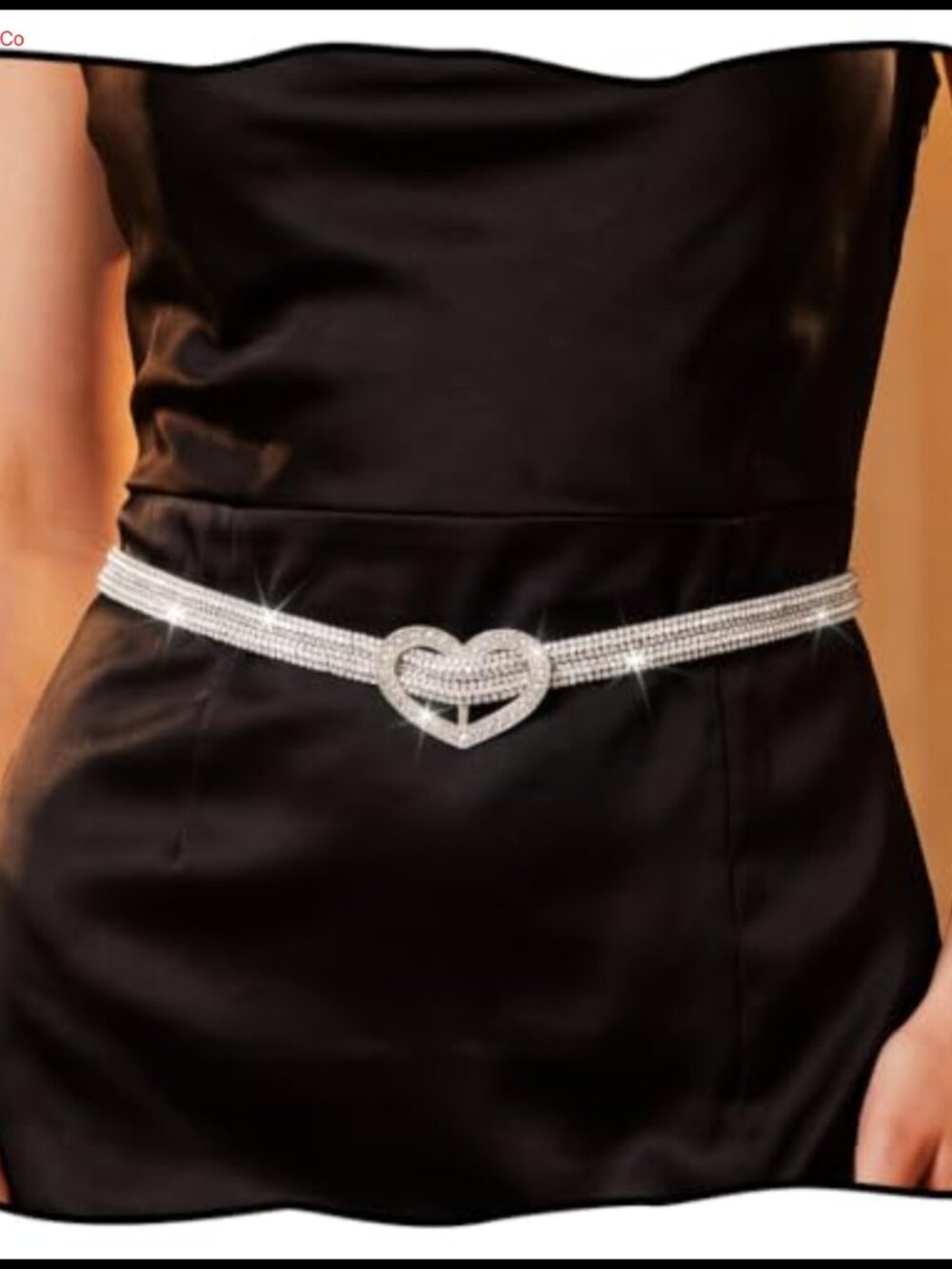 Rhinestone Belt Silver Crystal Heart Buckle Chain for Women